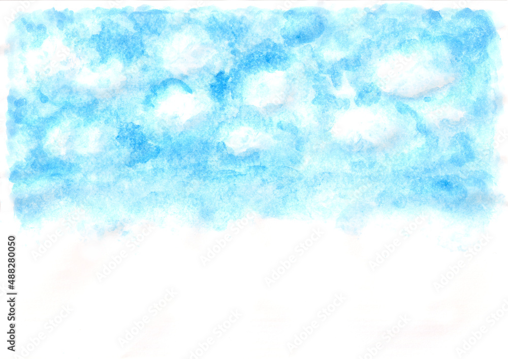 水彩絵の具で描いた青空と雲のイラスト シンプル コピースペース Stock イラスト Adobe Stock