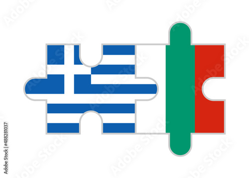 puzzle pieces of greece and bulgaria flags. vector illustration isolated on white background