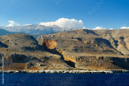 Aradena gorge in Crete, Greece seen from the sea photo