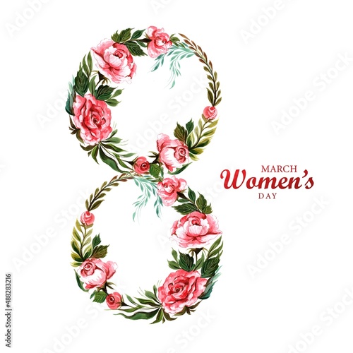 Decorative floral with 8march womens day card design
