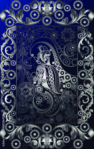 Graphic abstract design with occult tarot card. Major Arcana - The World. Suitable for invitation, flyer, sticker, poster, banner, card, label, cover, web. Vector illustration.