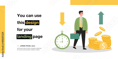Effective time management of businessman for making money. Financial growth of profit for tiny character flat vector illustration. Time is money concept for banner, website design or landing web page