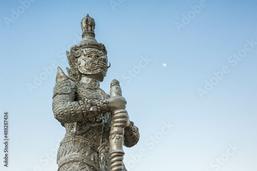 The Silver Buddhism Giant staue or thai name " Thao Wessuwan" at Wat Veerachote temple ,Chachoengsao province Thailand