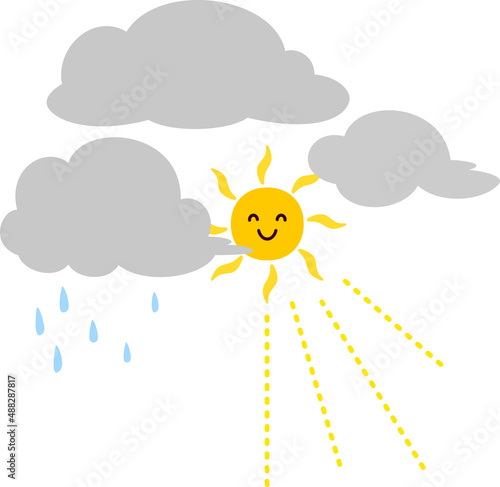 雨上がりに雲間から出る太陽のキャラクター