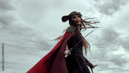 Fotografie scandinavian red warrior woman Valkyrie