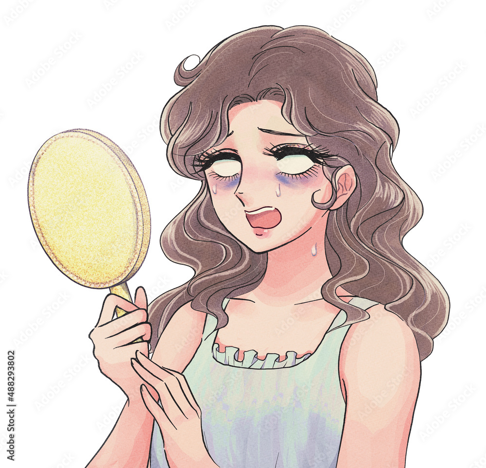 寝不足で青くまが凄いレトロ少女漫画風の女性 寝不足で青くまが凄いレトロ少女漫画風の女性
