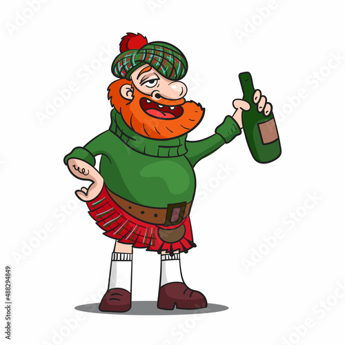 Cartoon character in Scottish national costume. Isolated on white background.