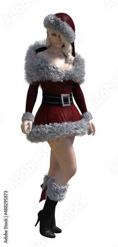 3D Blond girl in red Christmas dress