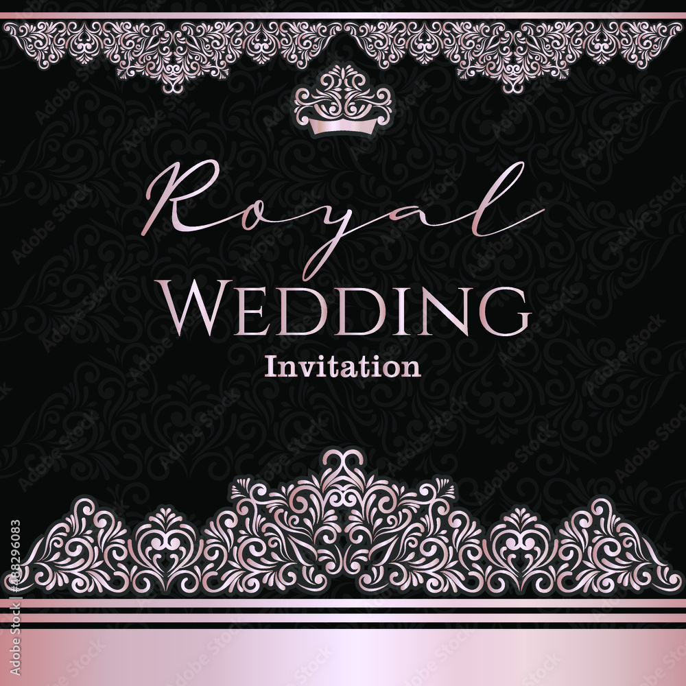 Elegant luxury royal wedding invitation foil Golden vintage pattern.Vector illustration for retro design 