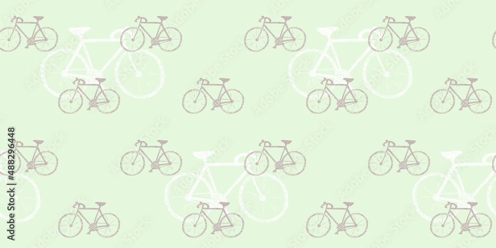 Doodle style seamless pattern with bicycles