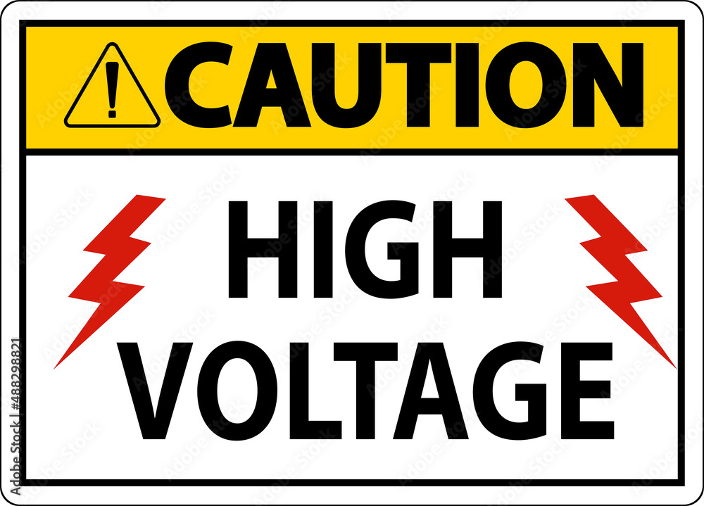 Caution High Voltage Sign On White Background