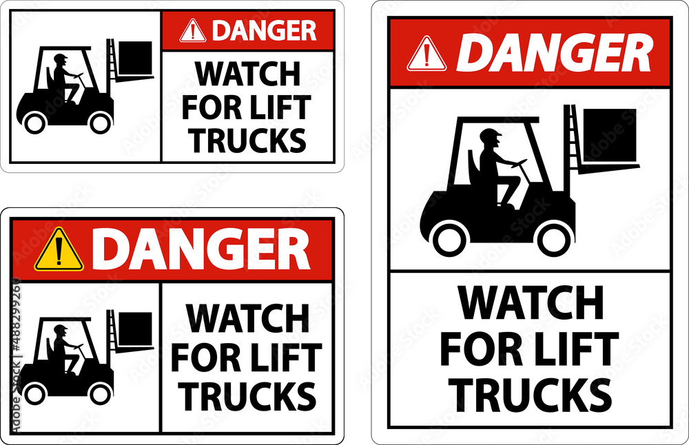 Obraz premium Danger Watch For Lift Trucks Sign On White Background