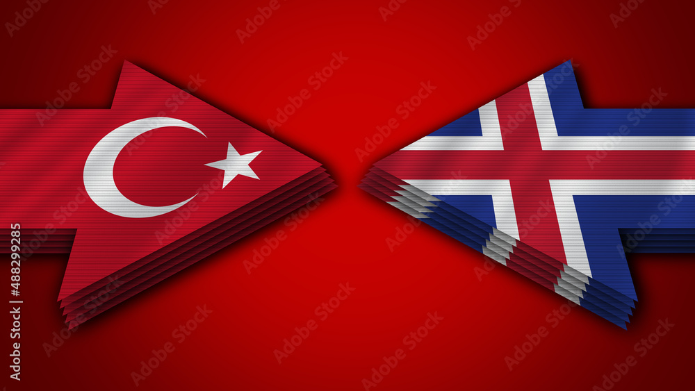 Iceland vs Turkey Turkish Arrow Flags – 3D Illustration