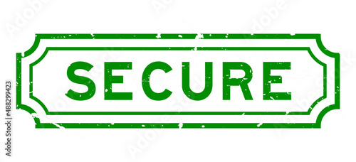 Grunge green secure word square rubber seal stamp on white background