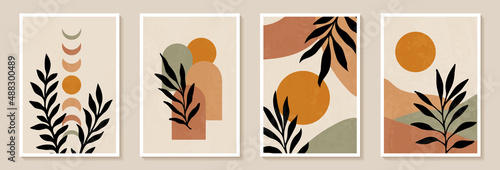 Creative minimalist hand draw Abstract art background. Modern aesthetic illustrations. Bohemian style Collection of contemporary artistic Design for wall decoration, postcard, poster, brochure