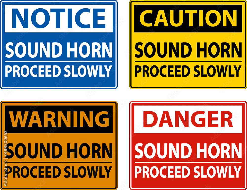 Caution Sound Horn Proceed Slowly Sign On White Background