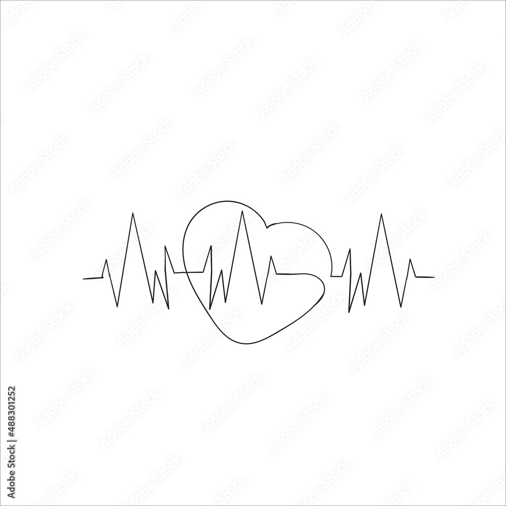 continuous line drawing heart with pulse illustration icon isolated