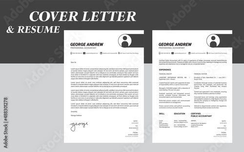 Modern Resume and Cover letter with black and white color