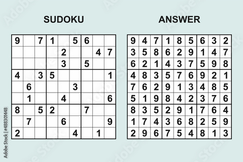 Vector sudoku with answer 455. Puzzle game with numbers.
