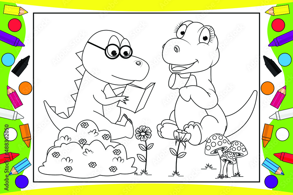 Fototapeta premium coloring cute dinosaur for kids