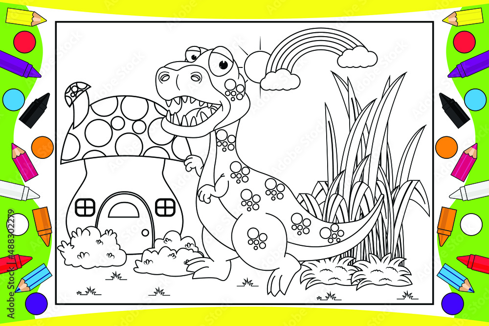 Obraz premium coloring cute dinosaur for kids