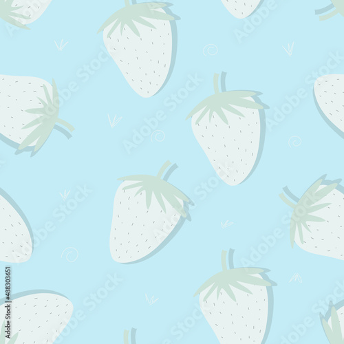 Seamless pattern with strawberries on a pink background. Repeating illustration for web and fabric design. Cartoon hand drawn style. For wallpaper and social media design