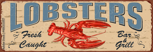 Vintage Lobster metal sign.Retro poster 1950s style.