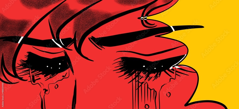 70年代少女漫画拳を握り泣き叫ぶ天然パーマのイケメン少年のイラスト Stock Illustration Adobe Stock