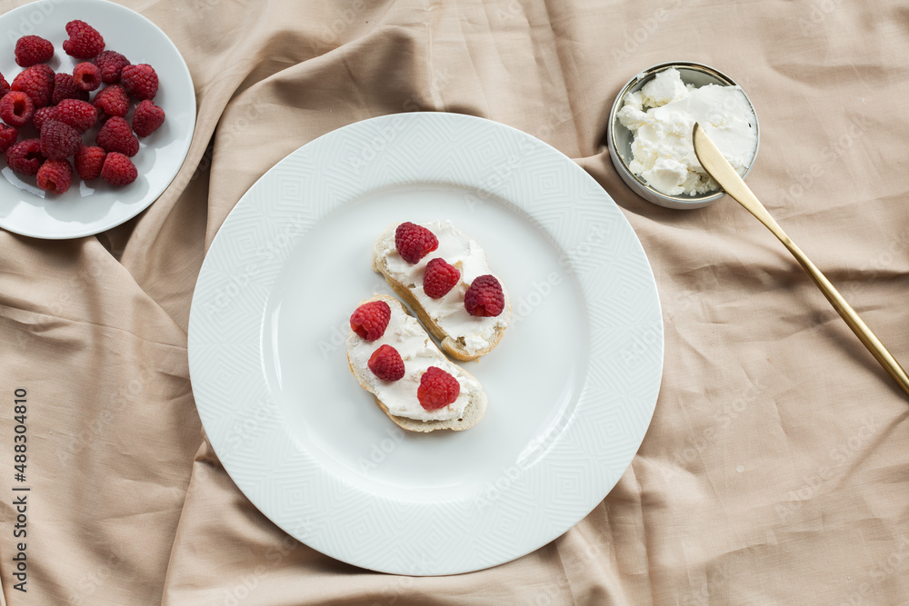 aesthetic breakfast camembert, cream cheese and raspberries aesthetic breakfast camembert, cream cheese and raspberries