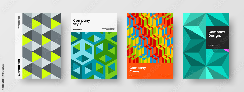 Fototapeta premium Simple leaflet A4 vector design illustration bundle. Vivid mosaic pattern magazine cover template collection.