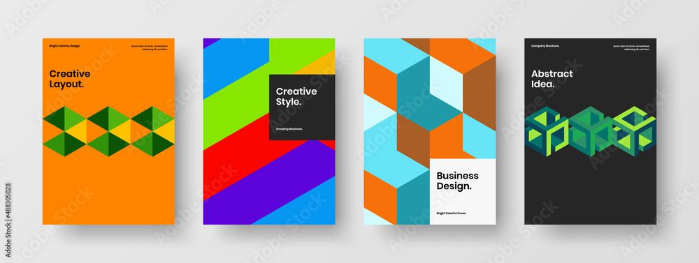 Minimalistic postcard design vector template collection. Trendy geometric shapes book cover concept set.