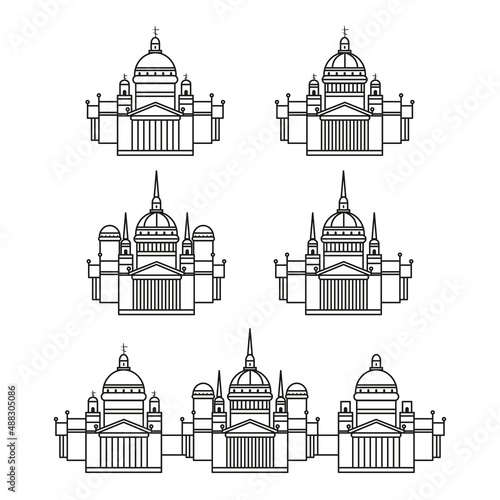 St. Isaac's Cathedral and Neva river with bridge,Saint-petersburg, Russia. Vector illustration. Sketch.