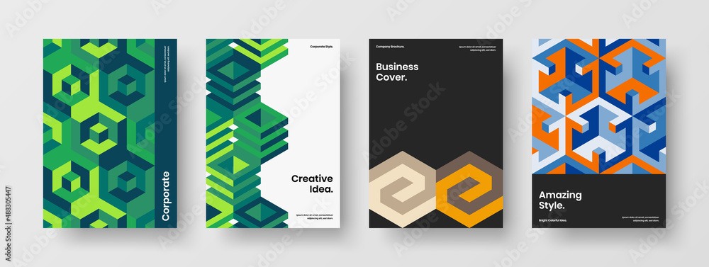 Unique handbill design vector illustration set. Original geometric hexagons book cover layout collection. Unique handbill design vector illustration set. Original geometric hexagons book cover layout collection.