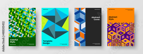 Creative magazine cover A4 design vector concept collection. Amazing geometric shapes presentation template set.