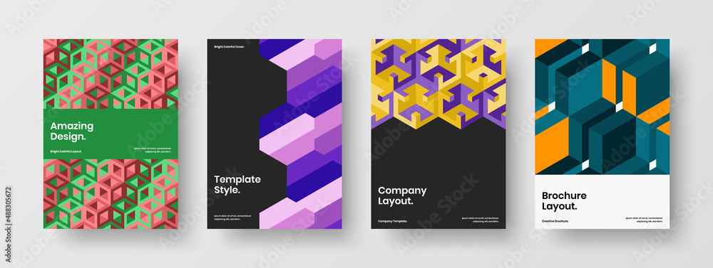Isolated mosaic pattern annual report illustration bundle. Premium company cover A4 design vector layout composition. Isolated mosaic pattern annual report illustration bundle. Premium company cover A4 design vector layout composition.