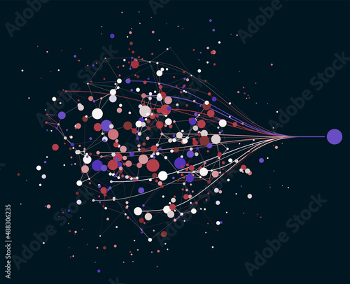 Abstractly arranged colored dots are connected by lines with sorted dots. Data concept.