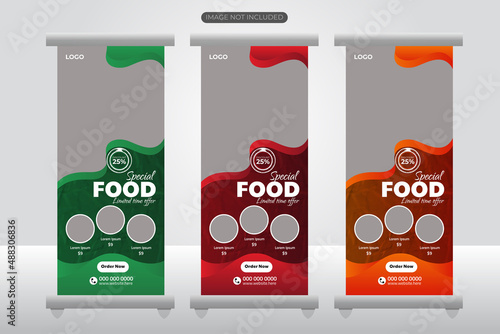 Modern rollup banner or x banner for restaurent cafe shop pullup stand outdoor signage or yardsign