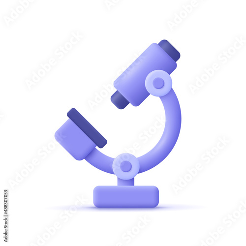 Microscope. Chemistry, pharmaceuticals, microbiology, science, exploration symbol. 3d vector icon. Cartoon minimal style.