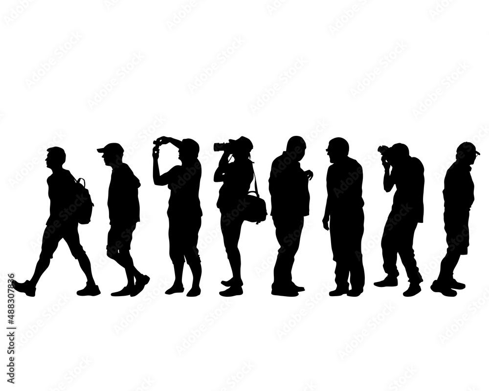 Obraz premium Big crowds people on street. Isolated silhouette on a white background