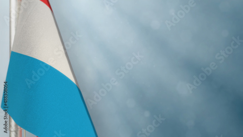 Luxembourg flag is hanging on blue for any holiday - bokeh - abstract 3D rendering
