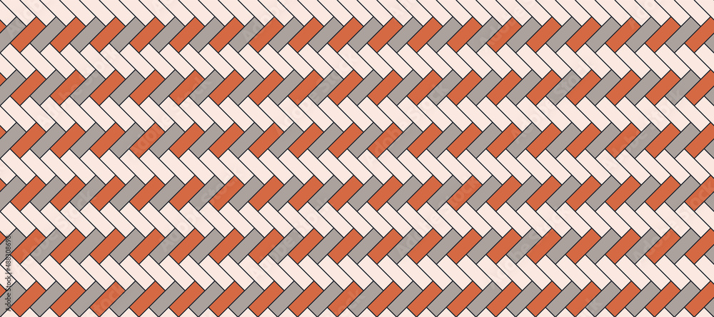 Herringbone floor pattern. Seamless tile background. Timber masonry. Ceramic checkered print. Cladding subway texture. Geometric architectural grid. Vector illustration. Scandinavian rectangular panel