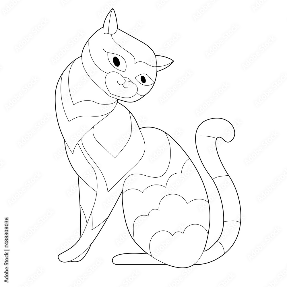 Cute funny animal cat. Cute pet kitten. Black and white. Hand drawn  illustration in zentangle style for children and adults, tattoo. Stock  Vector | Adobe Stock