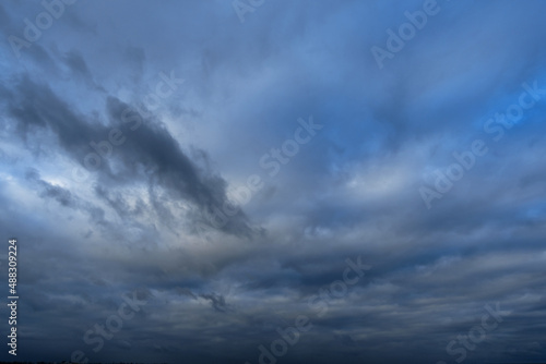 beautiful blue sky with clouds in the evening as abstract background