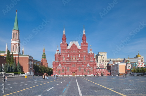 Moscow, Russia - September 29, 2021: Historical Museum on Red Square on an autumn sunny day