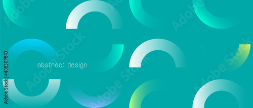 Horizontal abstract green banner with color graphic elements and place for text. Vector illustration.