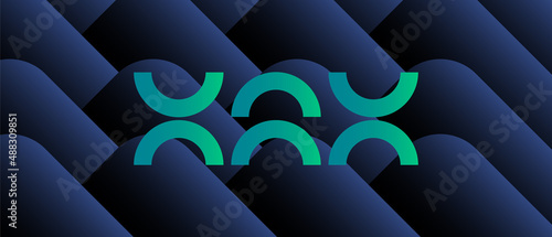 Horizontal abstract dark blue banner with color graphic elements. Vector illustration.
