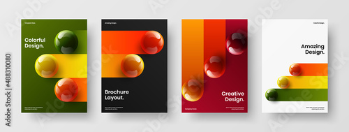 Unique handbill vector design layout set. Creative 3D spheres corporate identity template composition. © kitka