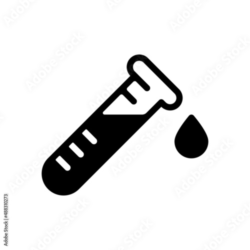Test tube with blood, medical logo, simple icon. Black icon on white background