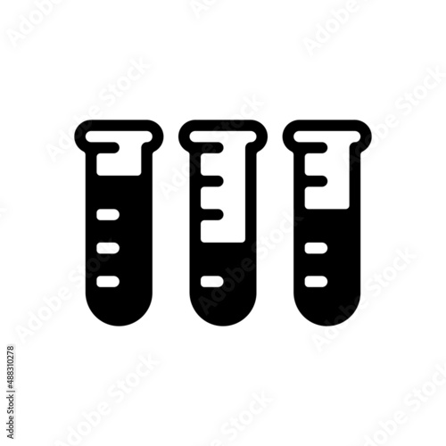 Test tube with blood, medical logo, simple icon. Black icon on white background