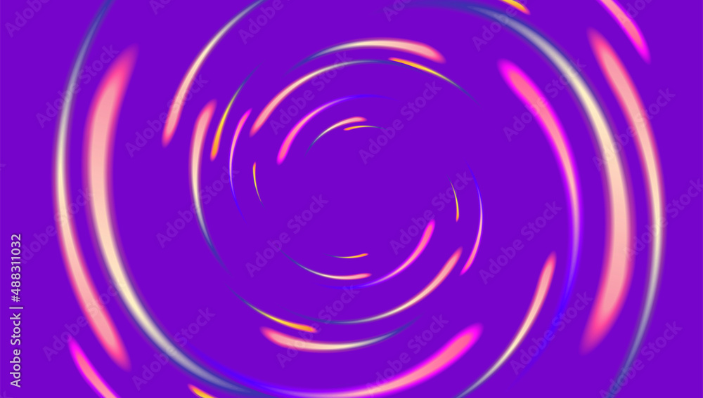 Abstract background with neon lights going in circles and creating tunnel to the center, futuristic colors